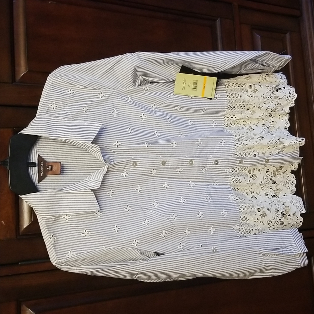 Blue and white striped button down shirt